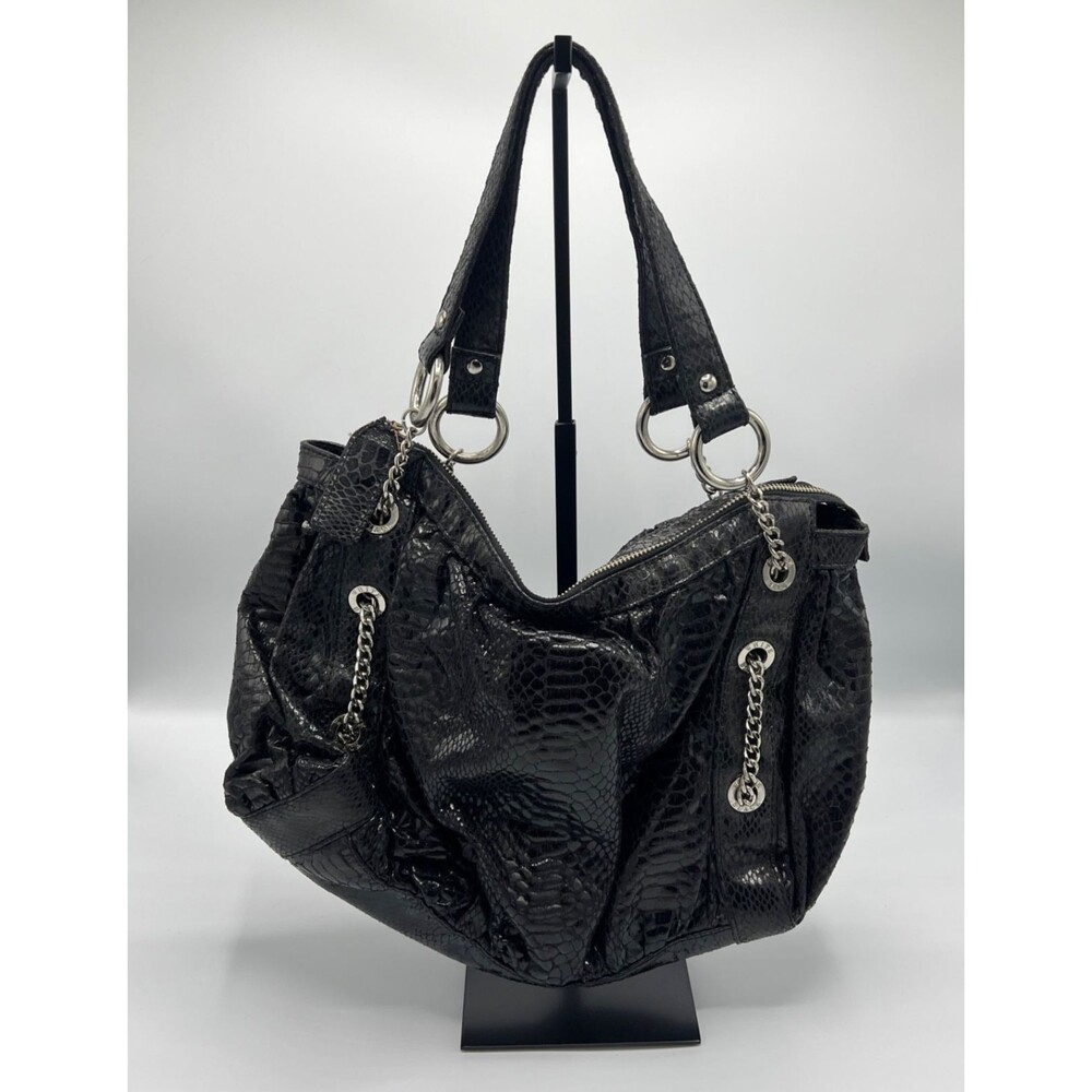 White House Black Market Purse Black Silver Faux Snakeskin Shoulder Bag Chains